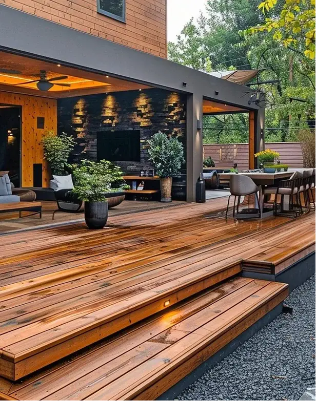 Redwood deck with custom overhead shade structure