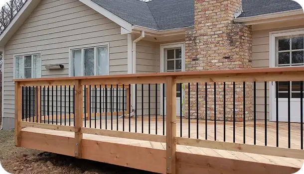Redwood deck with steel and wood railing